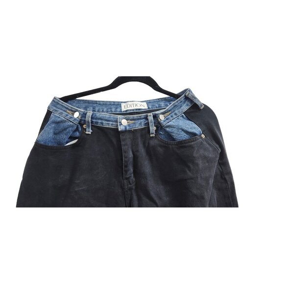 Edition Contrast Waist Jeans Black Denim Pants M/L 100% Cotton Y2K Style - Picture 4 of 15